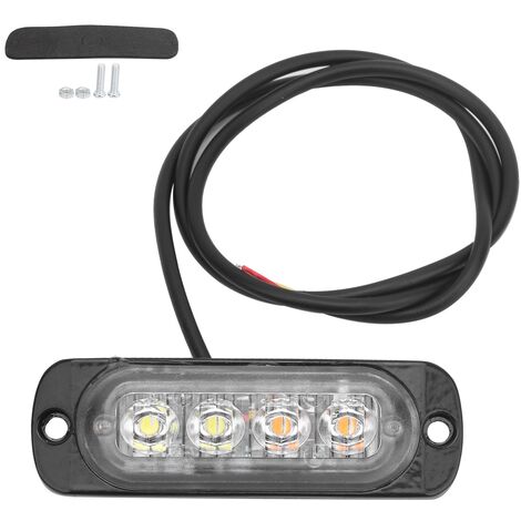 Lot 4 Feux Stroboscopiques LED Jaunes 12V/24V - Pour Voiture, Warning, Sécurité