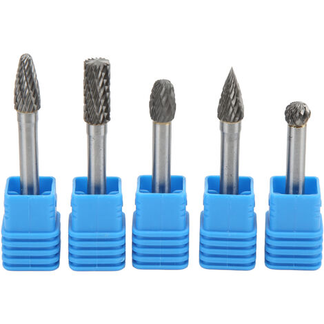 GARRYFIZH Ensemble de 5 fraises rotatives en carbure de tungstène 6 x 8 mm à double coupe pour le polissage, le meulage, la gravure et le perçage. (1/5)