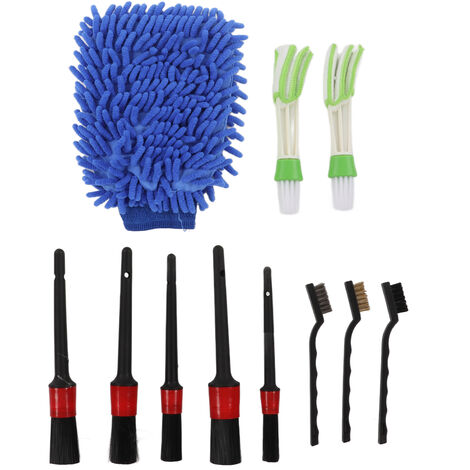 GARRYFIZH Ensemble de 11 brosses de nettoyage pour roues, intérieur et extérieur, essuie-glaces en plastique, vitres de voiture, bleu (1/5)