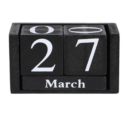 GARRYFIZH Calendrier de bureau vintage en bois, bloc de bois, affichage des dates du mois, décoration pour la maison ou le bureau, noir (1/5)