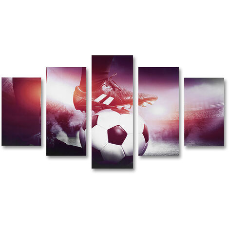 GARRYFIZH Tableau sur toile de football en 5 panneaux, imprimé, décoration murale pour la maison, le bureau ou la chambre (S) (1/5)