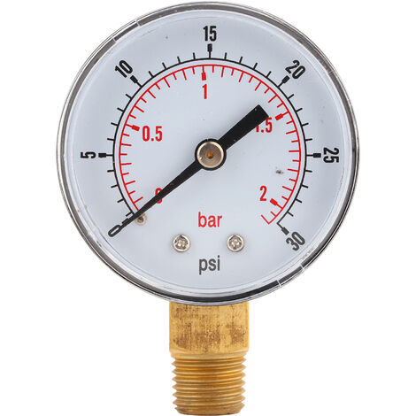 GARRYFIZH Manomètre 50 mm, filetage laiton 1/4 BSPT pour carburant, air, huile, gaz, eau (0-30 PSI 0-2 Bar)