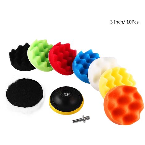 Jeffergarden Kit de tampons de polissage en éponge, 10 pièces, pour polisseuse de voiture, avec adaptateur de perceuse 3" (1/5)