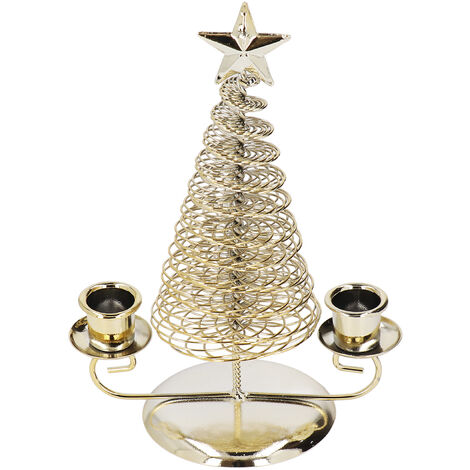 Jeffergarden Chandelier ornements en métal européen en forme d'arbre de nol, bougeoir en cire, décoration de la maison, Double support doré (1/5)