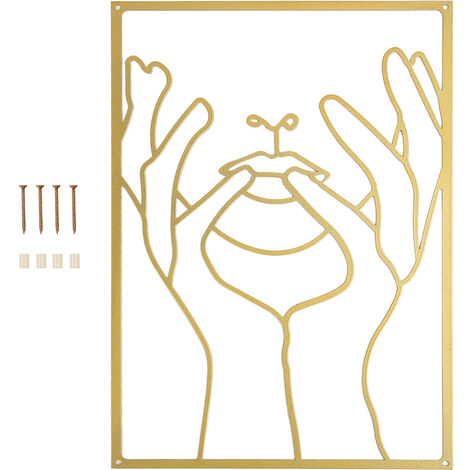 Jeffergarden Décoration murale à une seule ligne en fer minimaliste pour femme - Décoration murale à suspendre pour chambre à coucher, cuisine, salle de bain, salon - Doré - Type A (1/5)