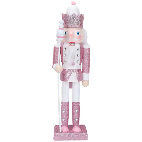 Jeffergarden Ornement de Soldat en Noyer Peint, Marionnettes Casse-Noisette en Bois Exquises pour la Décoration de Fête de Noël avec du Bois Durable (Pink) (1/5)