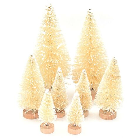 GARRYFIZH Sapin de Noël décoratif miniature en 8 pièces avec fil de sisal, base en bois enneigée et branches de pin, idéal pour la décoration de Noël à la maison. (1/5)