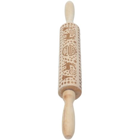 Jeffergarden Rouleau à ptisserie de nol en bois gaufré, avec motif de renne, pour la cuisson des biscuits, outil de cuisine (1/5)