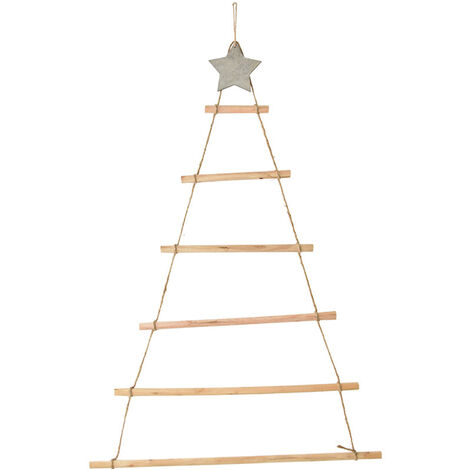 Jeffergarden Ornements suspendus en bois avec étoile et corde, décoration pour arbre de nol mural (1/5)