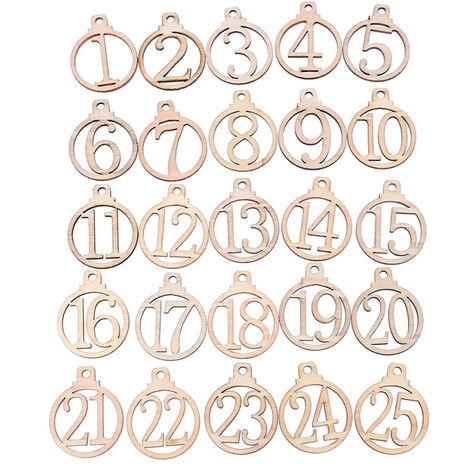 Jeffergarden 25 pièces étiquettes de calendrier de nol 1-25 calendrier de l'avent de nol en bois étiquettes cadeaux fête à la maison calendrier de l'avent de nol (1/5)