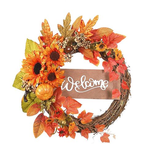 Jeffergarden Guirlande d'automne Réaliste en Feuille D'érable avec Guirlande d'halloween de Tournesol de Citrouille de Simulation pour L'intérieur et L'extérieur (Couleur 2) (1/5)