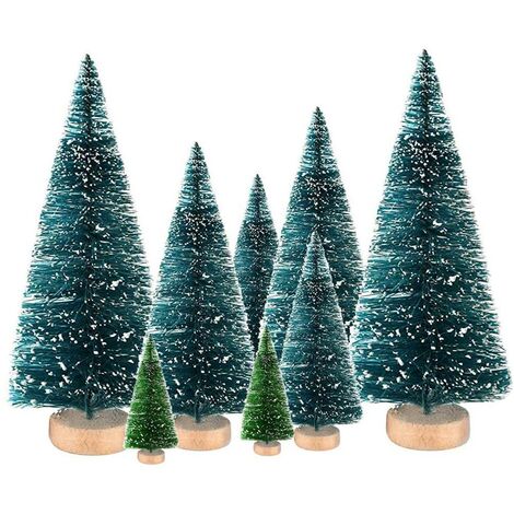 Jeffergarden 8pcs Mini Décorations de Sapin de Noël avec Base en Bois Sisal Soie Bouteille Brosse Arbres (Green) (1/5)
