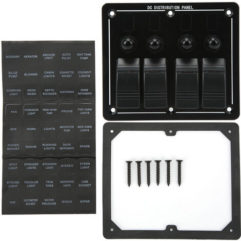 Jeffergarden Panneau d'interrupteurs à bascule 4 gangs 12-24 V ON Off Panneau d'interrupteurs à bascule IP66 étanche avec indicateur LED pour voitures, camping-cars, motos, Jeeps, yachts, UTV (1/5)