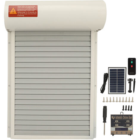 Jeffergarden Porte automatique de poulailler à énergie solaire avec capteur de lumière, minuterie, télécommande, écran LED, ouvre-porte automatique de poulailler pour maison et ferme, blanc (1/5)