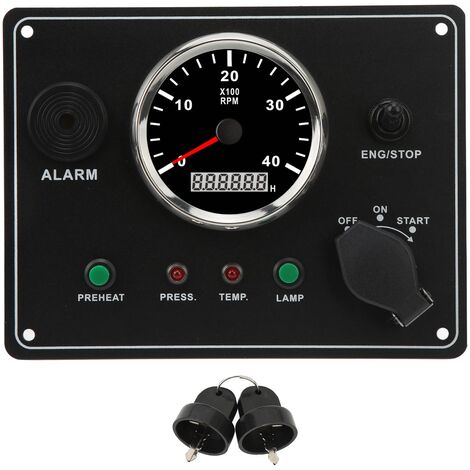 Jeffergarden Tableau de bord de bateau multifonction 4000 tr/min, rétro-éclairé rouge, panneau de commutation RV avec fonction d'alarme pour bateau marin Yacht 12V (1/5)