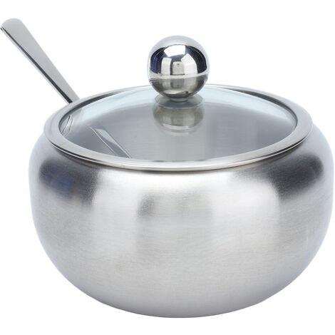 Pot à Sucre En Acier Inoxydable Avec Couvercle Bol à Sucre Avec Couvercle Et Cuillère à Sucre Sucrier Inox Avec Couvercle Et Cuillère Pot à épices Rond En Acier Inoxydable Pour Sucre