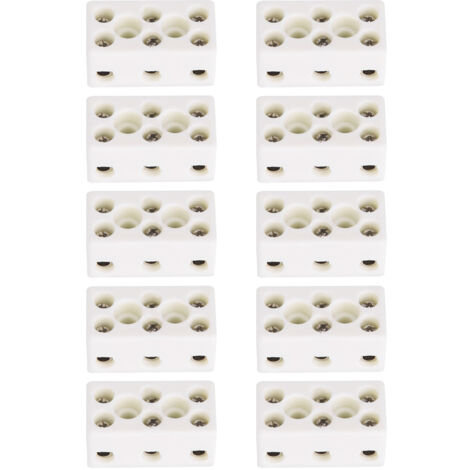 Jeffergarden 10PCS 3 Voies 24A Domino Ceramique Bornier en Céramique en Porcelaine Connecteur de Fil Résistant aux Hautes Températures, 1,32 x 0,70 x 0,61 Pouces (1/5)