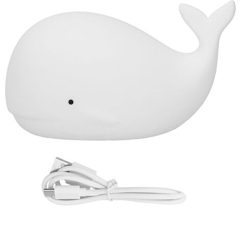 GARRYFIZH Veilleuse USB 1,3 W en forme de baleine, 7 couleurs, en silicone, lampe de chevet pour chambre à coucher, blanche (1/5)