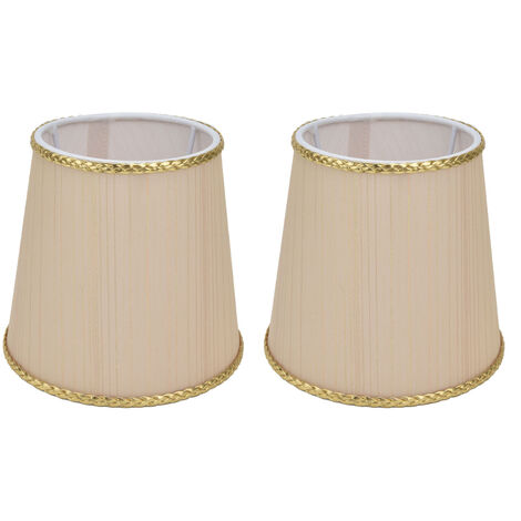 Jeffergarden Petit abat-jour en tissu Beige à bord doré, 2 pièces, pour lustre de Table E14, applique murale (1/5)