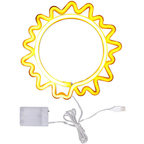 GARRYFIZH Enseigne lumineuse néon soleil, tournesol LED, rechargeable par USB, décoration murale pour la maison, le bar ou Noël. (1/5)