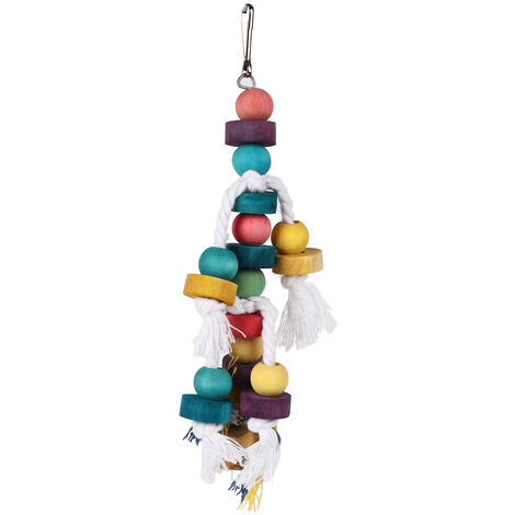 Jeffergarden Jouets perroquets colorés, oiseaux en bois naturel, jouet à mcher suspendu avec Cage à cloche, fournitures de jouets (1/5)