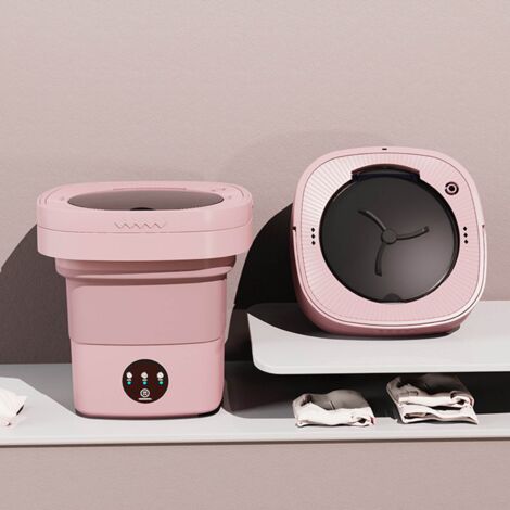 Jeffergarden Machine à laver pliable et portable, 6,5 l, nettoyage en profondeur automatique, lavage et essorage, avec Tube d'eau, prise ue rose 100-240V