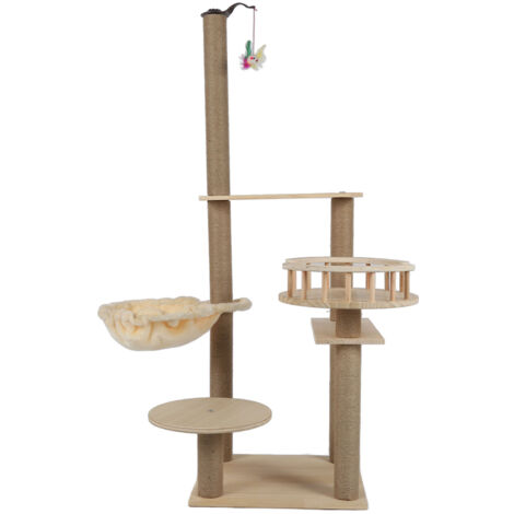 Jeffergarden Arbre à chat à plusieurs niveaux, tour d'escalade, poteau à gratter recouvert de câbles de chanvre avec hamac et jouet suspendu (1/5)