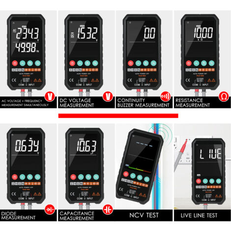Jeffergarden Mastfuyi Super Slim Palm Size 3,3 pouces LCD Multimètre numérique 6000 points True RMS Compteur universel Haute précision Mesure Tension AC/DC Résistance Capacité NCV Test et mesure de te (1/5)