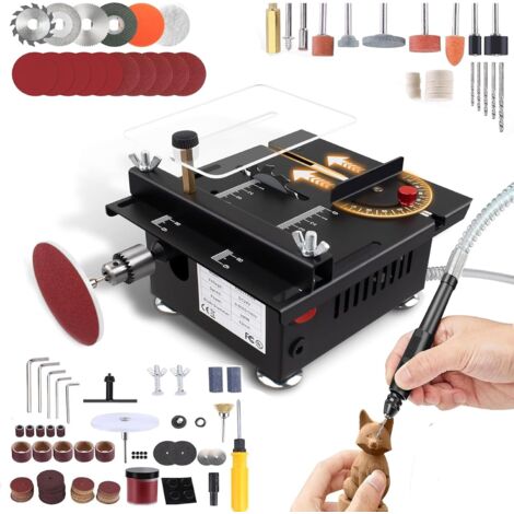GARRYFIZH Scie circulaire de table 100W, mini scie électrique de bureau, profondeur de coupe de 16 mm, arbre flexible et autres accessoires, convient pour le bois, le plastique et l'acrylique (1/5)