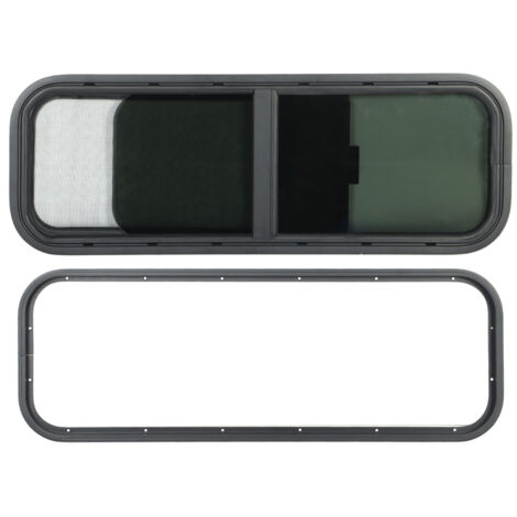 Fenêtre coulissante à angle rond 900x300mm – Verre trempé noir – Isolation thermique – Protection contre l'humidité et les insectes – YB