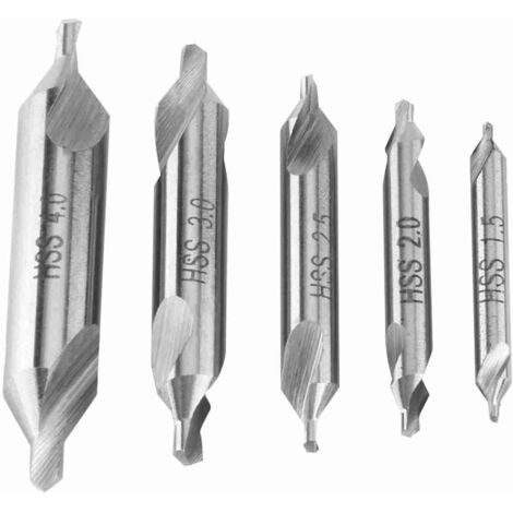 Rosvola – Forets centraux en acier rapide 5 pièces – Angle 60° – Diamètres 1,5 à 4mm – Pour perçage métal – Coupe efficace et enlèvement des copeaux