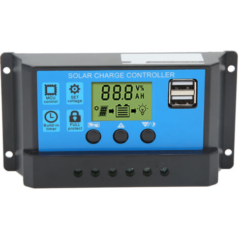 Jeffergarden Contrôleur de charge solaire 12 V/24 V, régulateur de panneau photovoltaïque USB PWM avec écran LCD 30 A (1/5)