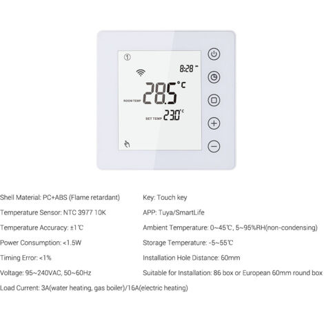 Jeffergarden Thermostat de chauffage électrique 16A SmartLife APP ...
