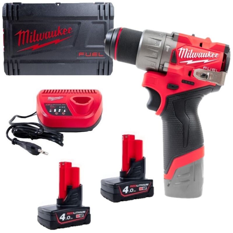 Milwaukee M12FPD2-402X Perceuse-visseuse à percussion sans fil 12V 135 Nm + 2x Batteries 4,0 Ah + Chargeur + HD-Box - 4933479869
