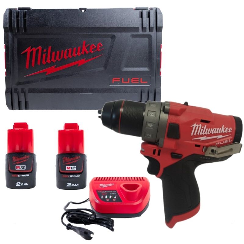 Milwaukee M12FDD-202X Perceuse à percussion - 2 X Batteries 2.0 Ah 12V + 1 Chargeur + HDBox - 4933459816