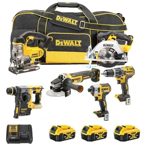 Dewalt DSET1 DCS391N + DCS331N + DCG405N + DCD796N + DCF887N + DCH273N - 6 ENSEMBLE D'OUTILS ÉLECTRIQUES 18V XR - fournit avec 3 batteries 5.0 AH, chargeur et sac de transport