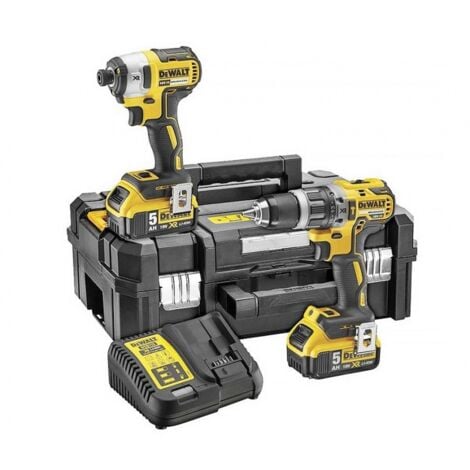 Dewalt DCK384P2T-QW Kit 3 outils XR 18V 5Ah Li-Ion Brushless DCD796 + DCF887 + DCG405 + 2 X 5,0 Ah + Chargeur + 2 coffrets Tstak
