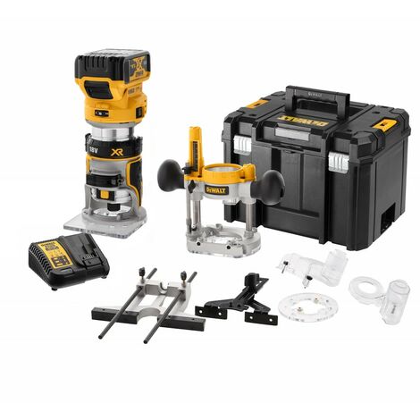 Dewalt – Affleureuse-défonceuse 18V DCW604P1QW – 1 x 5Ah Li-ion – Vitesse variable – Pour bois dur – Coffret avec chargeur et accessoires