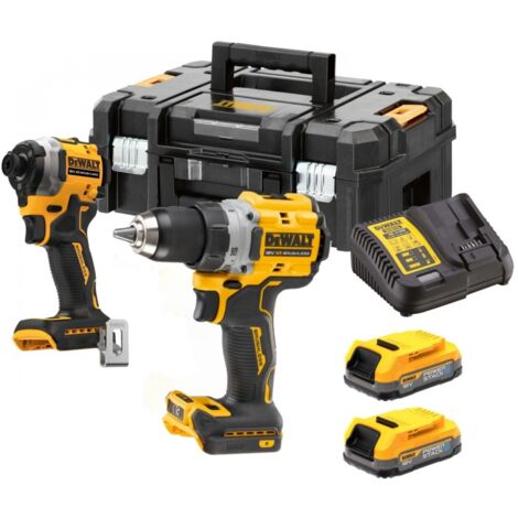 Dewalt DCK2051E2T-QW Pack 2 outils 18V (DCD800 + DCF850 + 2 batteries 1.7Ah PowerStack + chargeur + coffret T-STAK