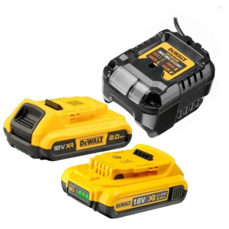 Dewalt – Pack de 2 batteries 18V 2.0Ah Li-Ion DCB1102D2 – Compatible avec machines 18V XR – Chargeur inclus – Technologie XR pour performance accrue