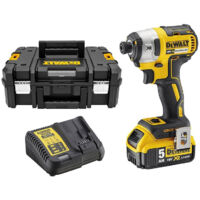 Dewalt – Visseuse à chocs 18V avec 1 batterie 5.0Ah – Moteur Brushless – Couple 205Nm – 3 vitesses pour vissage intensif – Coffret de transport