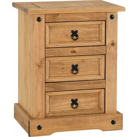 Corona 3 Drawer Bedside Cabinet in Distressed Waxed Pine (1/5)