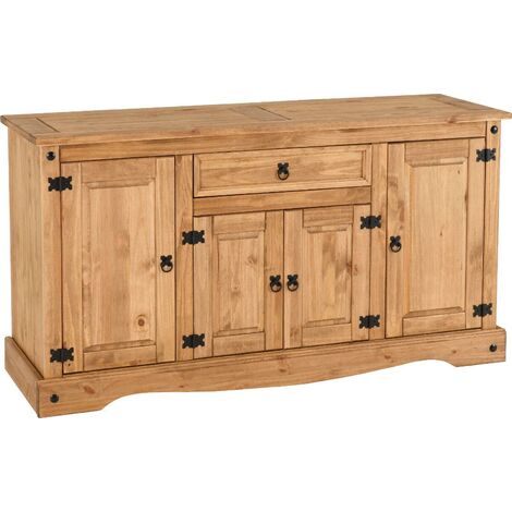Corona 4 Door 1 Drawer Sideboard - L48.5 x W155 x H83.5 cm - Distressed Waxed Pine