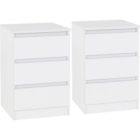 Malvern 3 Drawer Bedside (PAIR) - L40 x W40 x H60 cm - White (1/5)