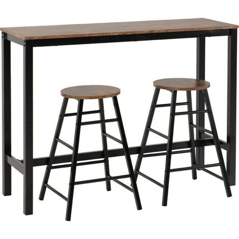 Athens Breakfast Bar Set - Acacia Effect/Black