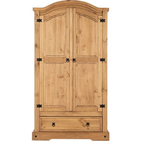 Corona 2 Door 1 Drawer Wardrobe in Distressed Waxed Pine