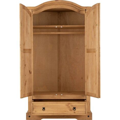 Corona 2 Door 1 Drawer Wardrobe in Distressed Waxed Pine