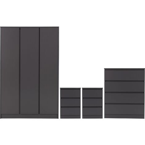 Malvern 3 Door Wardrobe Bedroom Set - Grey (1/5)
