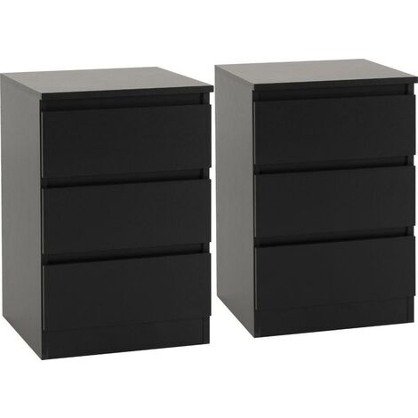 Malvern Pair of Bedsides 3 Drawer Black Finish Recessed Handles (1/5)