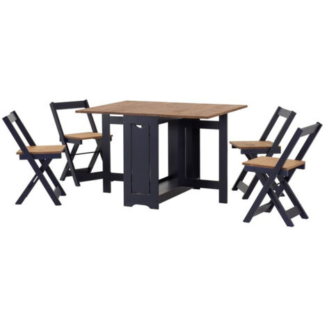 Santos Butterfly Dining Set - Navy Blue/Distressed Waxed Pine (1/2)